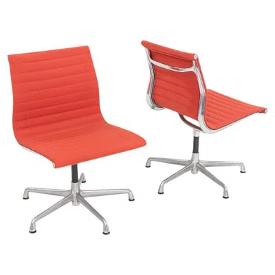 Pre-owned Herman Miller 2006 Eames Armless Aluminum Group Side / Desk Chair In Red Fabric