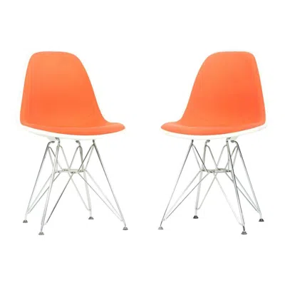 Pre-owned Herman Miller 2010s Pair Of  Eames Dining Side Shell Chairs W/ Orange Upholstery