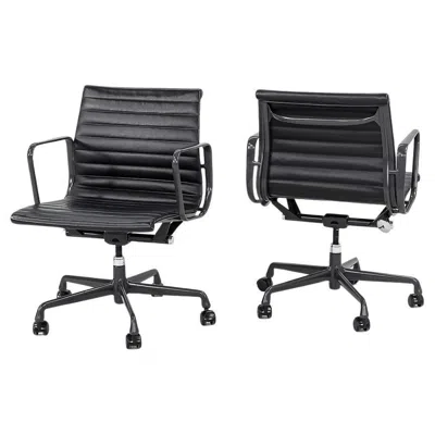 Pre-owned Herman Miller 2012  Eames Aluminum Management Desk Chairs Black Leather 4x Avail
