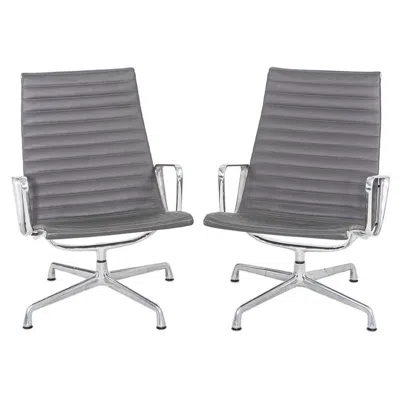 Pre-owned Herman Miller 2013  Eames Aluminum Group Lounge Chairs In Grey Leather In Gray