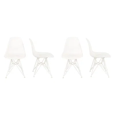 Pre-owned Herman Miller 2014 Set Of Four  Eames Plastic Shell Chairs White W/ Eiffel Base
