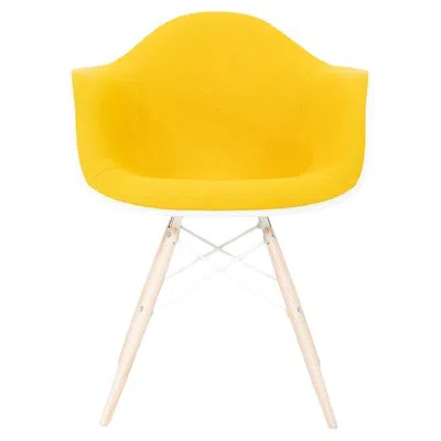 Pre-owned Herman Miller 2022  Eames Daw Dining Chair With Yellow Fabric Seat & Eiffel Base