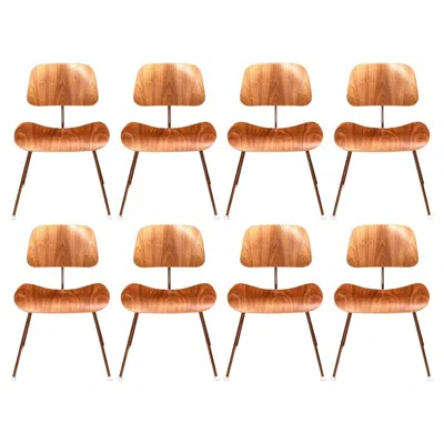 Pre-owned Herman Miller 8 Curated Ray And Charles Eames Moulded Ply Wood Walnut Dining Chairs In Brown
