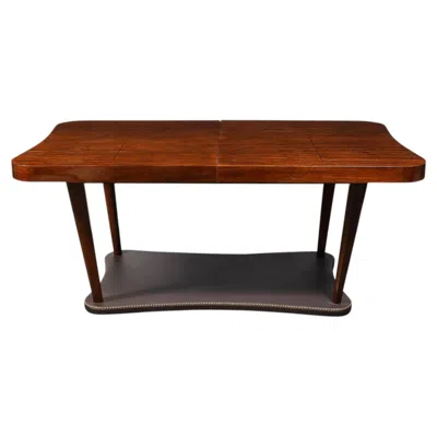 Pre-owned Herman Miller Art Deco Extendable Paldao Series Walnut & Leather Dining Table By Gilbert Rohde In Brown