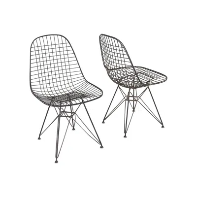 Pre-owned Herman Miller C. 1956 Pair Of  Eames Dkr Wire Dining Chairs With Eiffel Bases In Gray