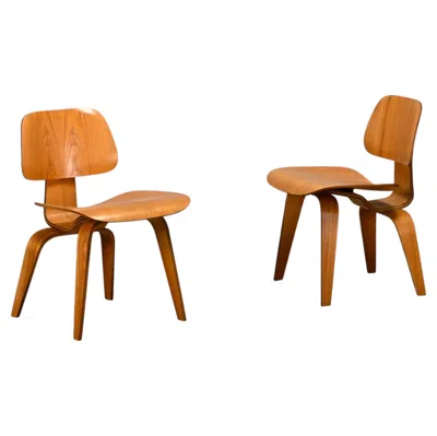 Pre-owned Herman Miller Charles And Ray Eames Early Dcw Ash Plywood Dining Chairs For  In Brown