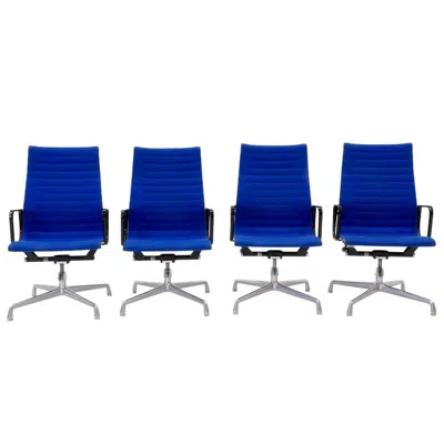 Pre-owned Herman Miller Charles And Ray Eames High Back Aluminum Group Chairs In Original Blue Fabric