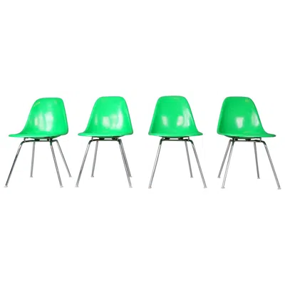 Pre-owned Herman Miller Charles & Ray Eames Set Of 4 Kelly Green "h-base" Chairs For , 1960