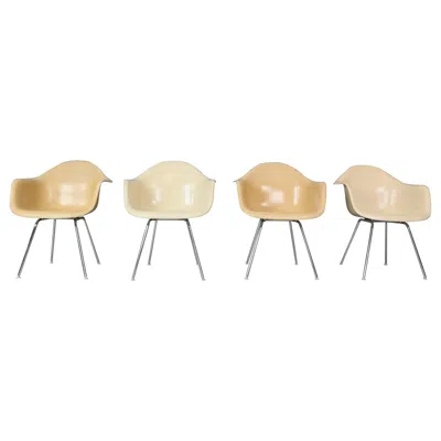 Pre-owned Herman Miller Charles & Ray Eames Set Of 4 Off White "h-base" Chairs For , 1960