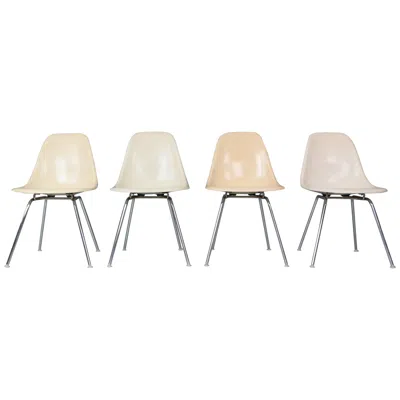 Pre-owned Herman Miller Charles & Ray Eames Set Of 4 Off White "h-base" Chairs For , 1960