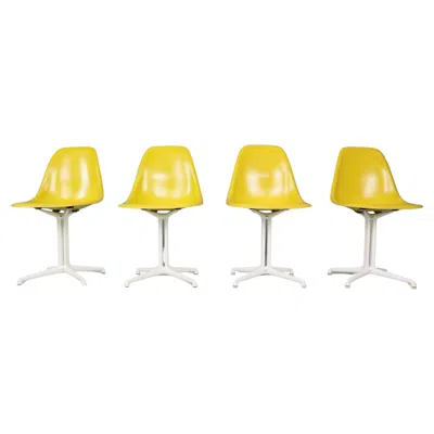 Pre-owned Herman Miller Charles & Ray Eames Set Of 4 Yellow "la Fonda" Chairs For , 1960