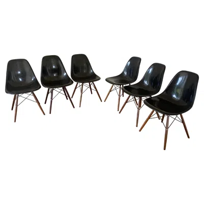 Pre-owned Herman Miller Charles Eames Dsw Dining Chairs In Black Fiberglass By  1970s