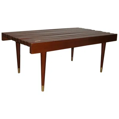 Pre-owned Herman Miller Danish Designer, Mid-century Modern, Small Coffee Table, Brown Slat Bench, 1970s