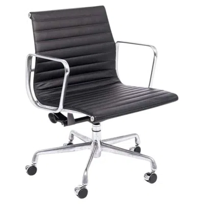 Pre-owned Herman Miller Eames  Black Leather Office Chair Thin Pad Aluminum Group