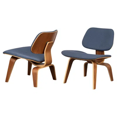 Pre-owned Herman Miller Eames Lcw Plywood Lounge Chairs In Walnut &  Blue Fabric, Pair