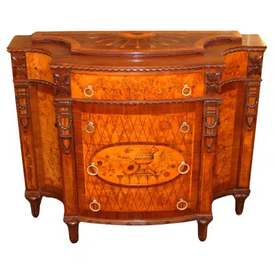 Pre-owned Herman Miller Early 20th Century Inlaid  Chest Of Drawers Dresser Commode In Brown