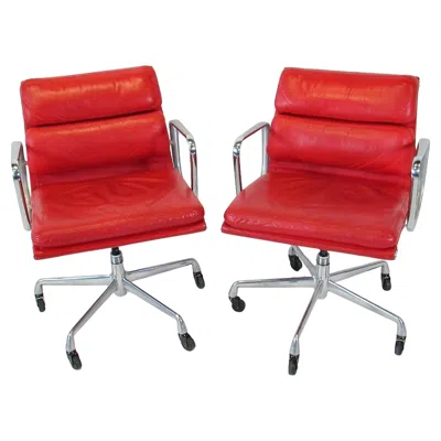 Pre-owned Herman Miller Four Red Leather Eames  Adjustable Soft Pad Aluminum Group Chairs