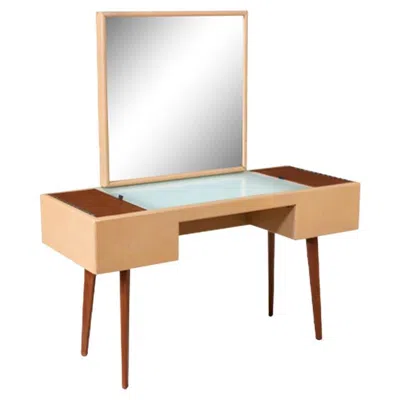 Pre-owned Herman Miller George Nelson Leather & Walnut Illuminated Vanity With Mirror & Ottoman For Herm In Brown