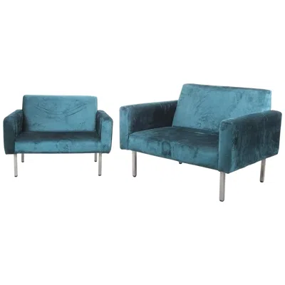 Pre-owned Herman Miller George Nelson Pair Chairs For , Oversized, Velvet, Circa 1965 In Blue