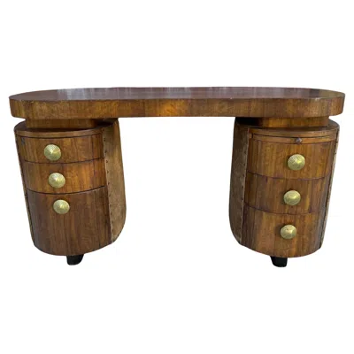 Pre-owned Herman Miller Gilbert Rohde For  Amorphous Kidney Paldao Desk..art Deco/modernist In Brown