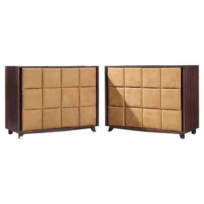Pre-owned Herman Miller Gilbert Rohde For  Model 4140 Upholstered Chest Dresser - Pair In Brown
