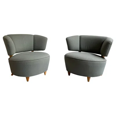 Pre-owned Herman Miller Gilbert Rohde For  Upholstered Slipper Chairs In Brown