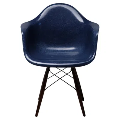 Pre-owned Herman Miller Indigo Blue Charles Eames Walnut Swivel Dowel Base Armchair By  Usa