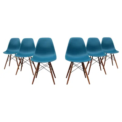Pre-owned Herman Miller Mcm  Eames Molded Plastic Dining Chairs Dowel Base Dsw - Set Of 6 In Brown