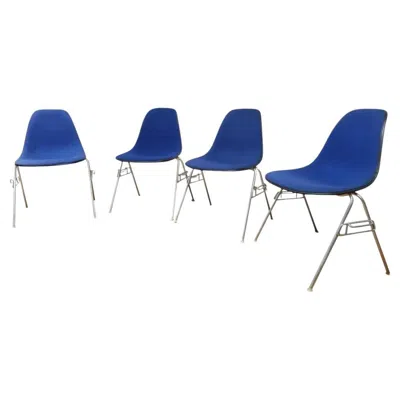 Pre-owned Herman Miller Mid Century Modern  Shell Side Chairs In Blue Fabric - Set Of 4