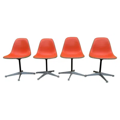 Pre-owned Herman Miller Mid Century Modern  Swivel Shell Chairs- Set Of 4 In Orange