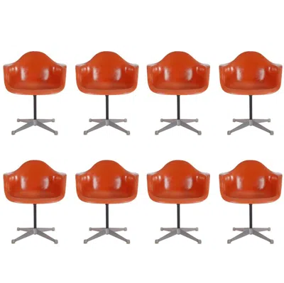 Pre-owned Herman Miller Mid-century Charles Eames For  Fiberglass Dining Chairs In Orange