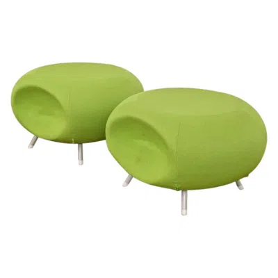 Pre-owned Herman Miller Modern Pebble Scalloped Stools Or Ottomans By Allermuir, Pair In Green