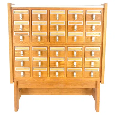 Pre-owned Herman Miller Oak Aluminum Apothecary 30 Drawers Apothecary Cabinet On Solid Legs Formica Top In Brown