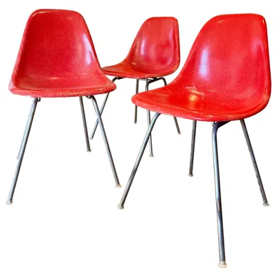 Pre-owned Herman Miller Original Molded Fiberglass Shell Chairs, By Charles & Ray Eames For Heman Miller In Red