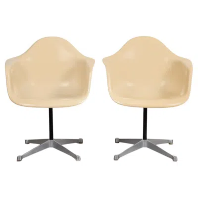 Pre-owned Herman Miller Pair Bucket Fiberglass Swivel Chairs Charles Eames For  In Sand