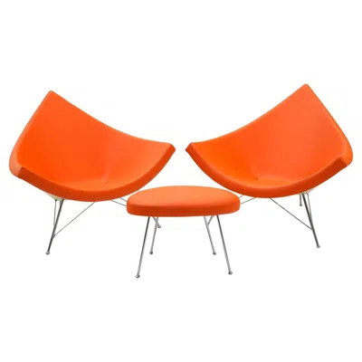 Pre-owned Herman Miller Pair Early Coconut Chairs, Ottoman By George Nelson For . Restored. In Red