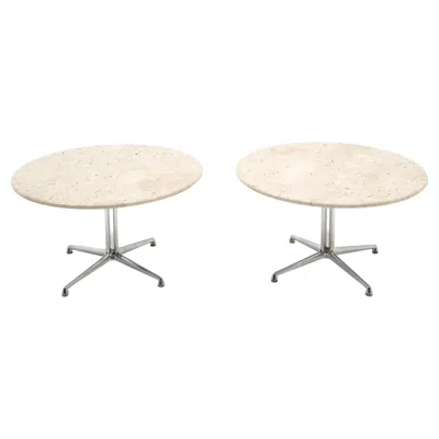 Pre-owned Herman Miller Pair La Fonda Tables By Charles And Ray Eames, Travertine, Chrome, Signed In Sand