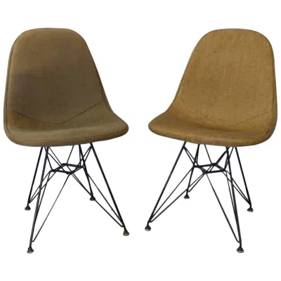 Pre-owned Herman Miller Pair Of Early Eames  Dkr Chairs On Eiffel Tower Bases With Covers In Brown
