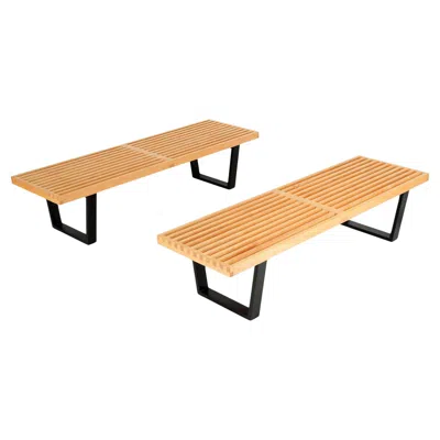 Pre-owned Herman Miller Pair Of George Nelson Slat Wood Benches For . U.s.a. In Brown