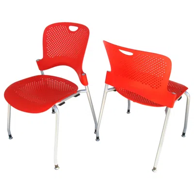 Pre-owned Herman Miller Pair Of Red Caper Stacking Chairs By Jeff Weber For
