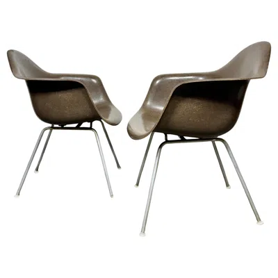 Pre-owned Herman Miller Pr 1950s Charles & Ray Eames Dax Fiberglass Shell Armchairs/ Tan Dark In Brown
