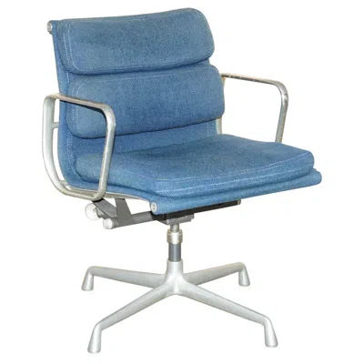 Pre-owned Herman Miller Rare Original  Blue Linen Eames Ea217 Softpad Office Swivel Chair