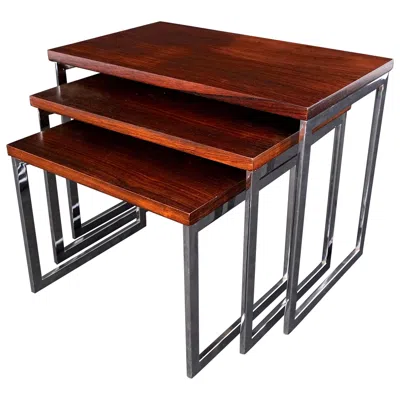 Pre-owned Herman Miller Rosewood Tops Chrome Base Mid Century Modern Set Of 3 Nesting Side End Tables In Brown