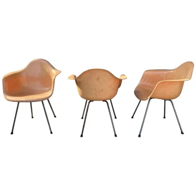 Pre-owned Herman Miller Second Generation "ochre" X-base Fiberglass Arm Shell Chairs, Charles Eames In Brown