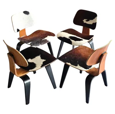 Pre-owned Herman Miller Set 4 Early Charles Eames D C W's (dining Chairs Wood) Restored In Cowhide In Brown