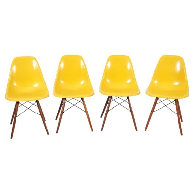 Pre-owned Herman Miller Set Of 4 Dsw Chairs In Yellow Fibergalss Charles Eames � .