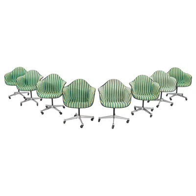 Pre-owned Herman Miller Set Of Eight 1967  Eames Pacc Armshell Chairs In Fiberglass In Gray