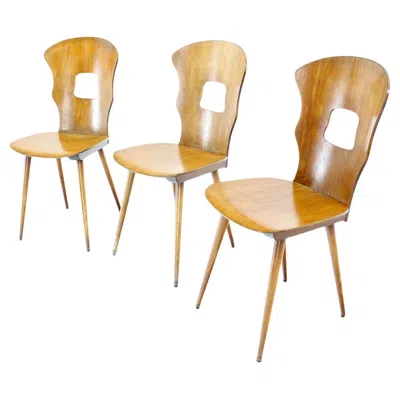 Pre-owned Herman Miller Set Of Three Mid Century Swedish Modern Molded Birch Plywood Chairs Dowels Legs In Brown