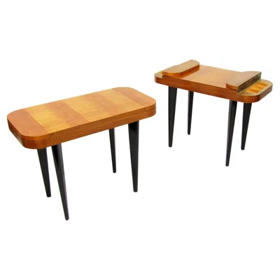 Pre-owned Herman Miller Two Paldao Line Art Deco End Tables By Gilbert Rohde For , C 1940 In Brown