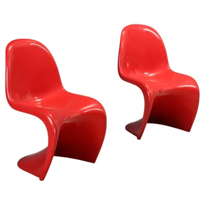 Pre-owned Herman Miller Two Red "panton Chairs" By Verner Panton, Manufactured By  In The 1970s